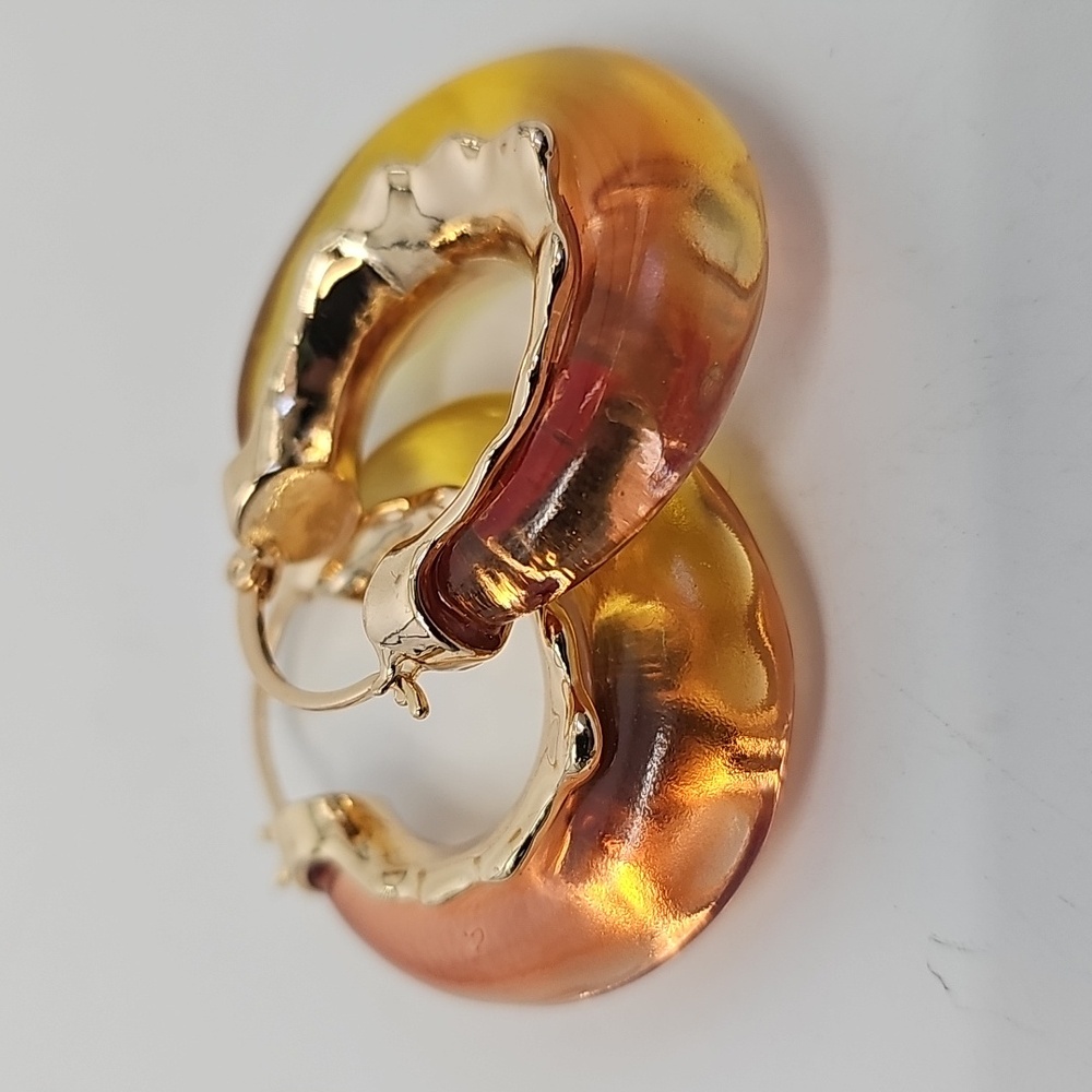 Chico's Chunky Transparent Gold Gradient Colored Resin Hoop No Droop Earrings‎ - Picture 7 of 9